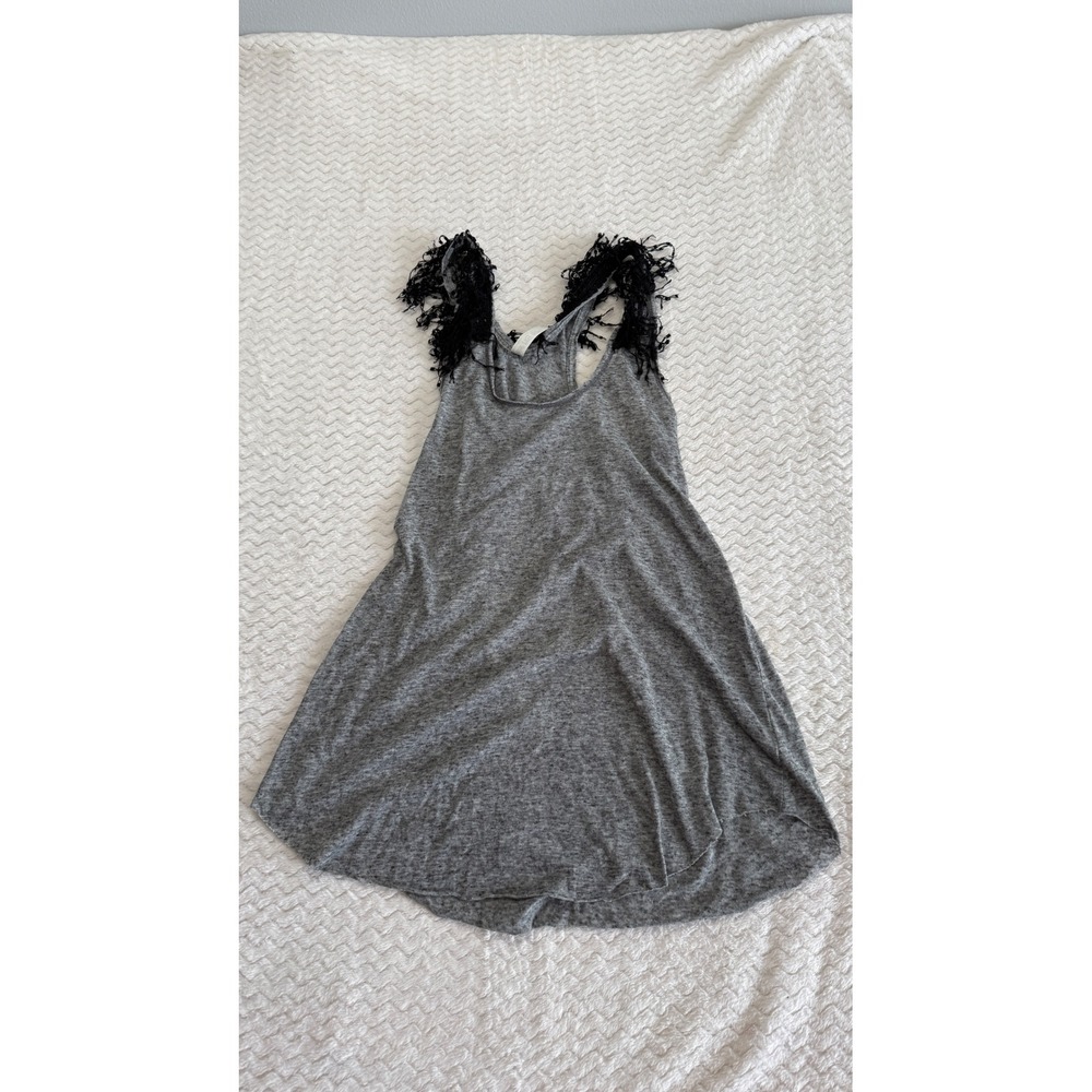 Free People Gray Heathered Fringe Trim Sleeveless Tank Top Medium